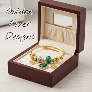 18K Gold Plated Green Heart Stainless Steel Bangles